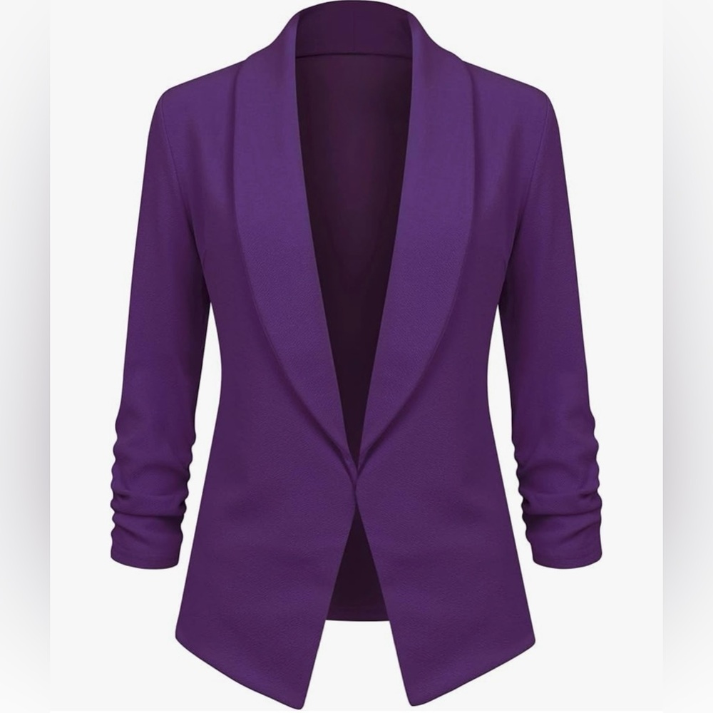 3/4 Sleeve Blazer Open Front Cardigan Jacket Work Office Blazer -purple